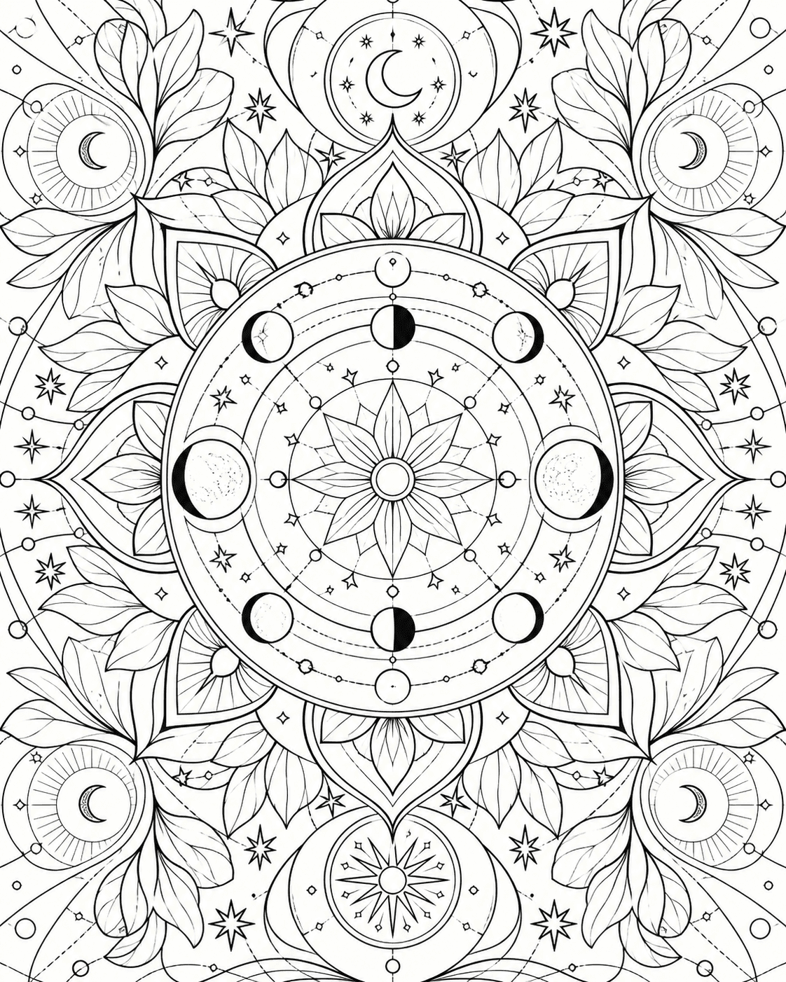 Celestial mandala coloring page